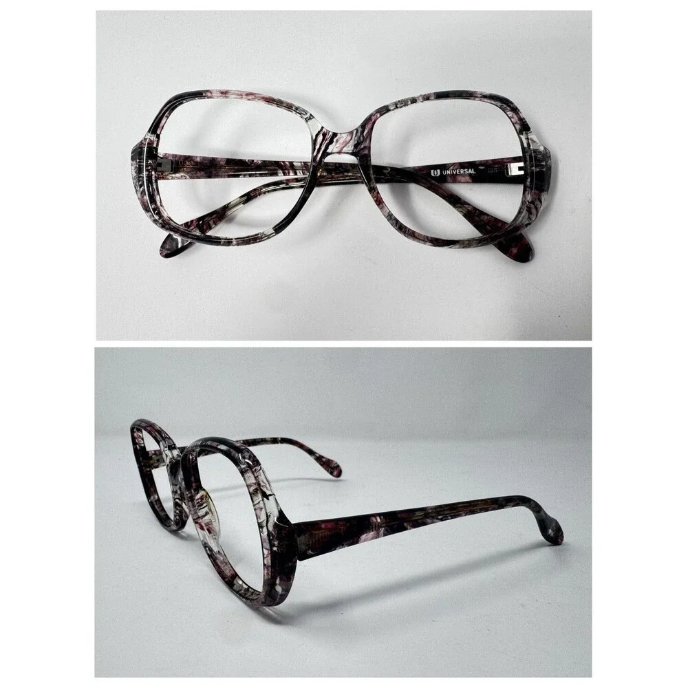 Universal Vintage 70s Womens Eyeglass Frames Pink Brown Marble NOS 52-18-135